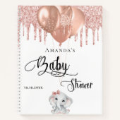 ゲストブックベビーシャワーエレファントバラ金ゴールドホワイト ノートブック (正面)