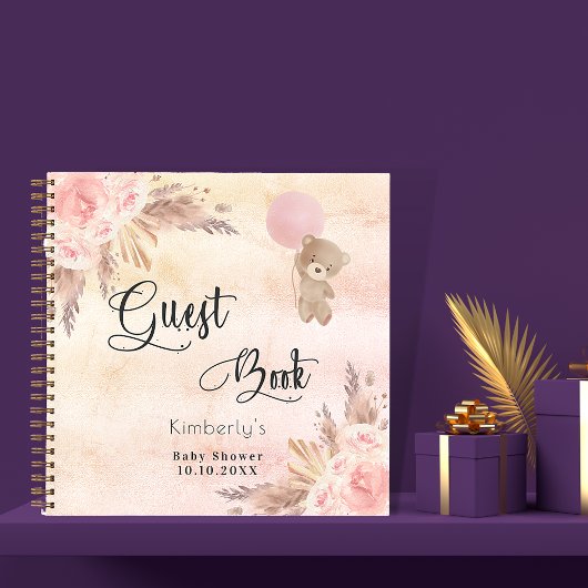 ゲストブックベビーシャワーガールテディパンパ赤面 ノートブック