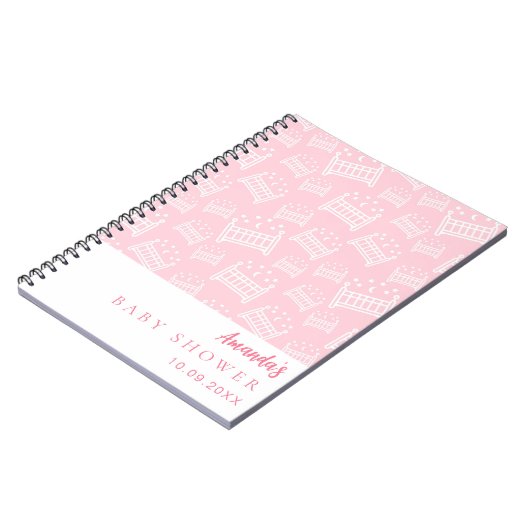 ゲストブックベビーシャワーガールピンクの白いベビーベッド ノートブック (左側)