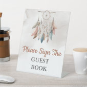 ゲストブックベビーシャワードリームキャッチャーボホパステル 台座サイン (インサイチュ)