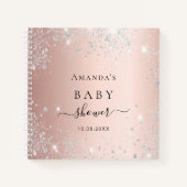 ゲストブックベビーシャワーバラ金ゴールドシルバーグリッター ノートブック (正面)