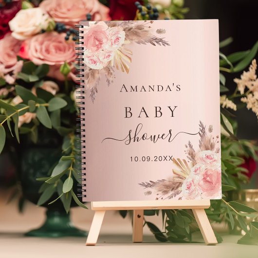 ゲストブックベビーシャワーパンパスグラスバラ金ゴールド ノートブック
