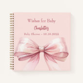 ゲストブックベビーシャワーピンクボウの女の子の願い ノートブック (正面)