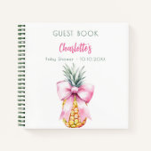 ゲストブックベビーシャワーピンクボウパイナップルガール ノートブック (正面)