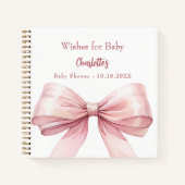 ゲストブックベビーシャワーピンクボウ女の子は白を願う ノートブック (正面)