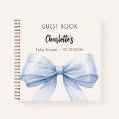 ゲストブックベビーシャワーブルーボウベージュクリームボーイ ノートブック (正面)
