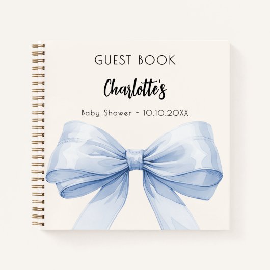 ゲストブックベビーシャワーブルーボウベージュクリームボーイ ノートブック (正面)