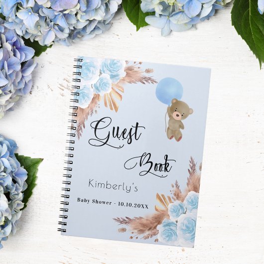 ゲストブックベビーシャワーボーイテディパンパスグラス ノートブック