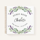 ゲストブックベビーシャワーラベンダーバイオレットユーカリ ノートブック (正面)