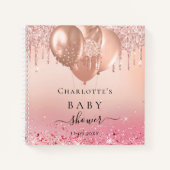 ゲストブックベビーシャワー赤面バラ金ゴールドグリッター ノートブック (正面)