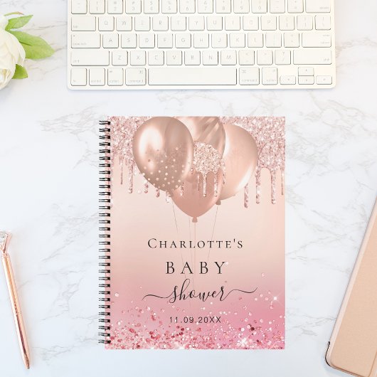 ゲストブックベビーシャワー赤面バラ金ゴールドグリッター ノートブック