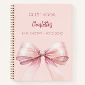 ゲストブックベビーシャワー赤面ピンクボウガール ノートブック (正面)