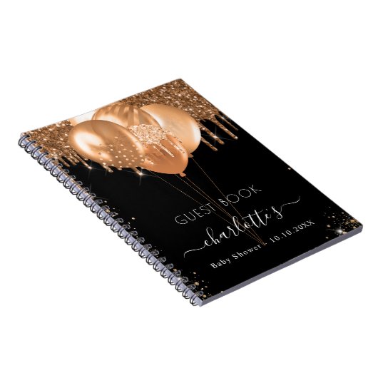 ゲストブックベビーシャワー黒金ゴールドバルーン ノートブック (右側)