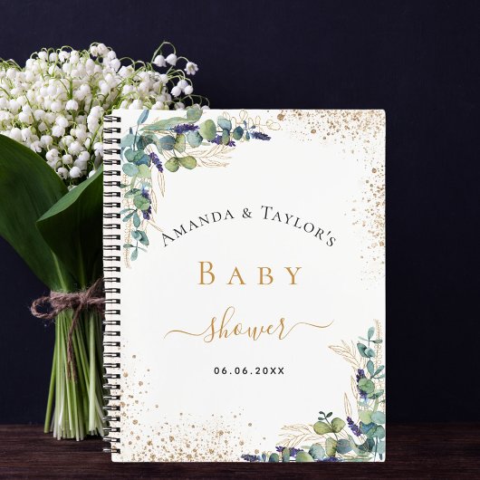 ゲストブックベビーシャワーeucalyptusカップル ノートブック