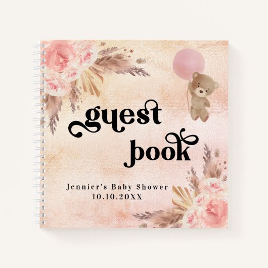 ゲストブックベビーシャワーteddy bear pampas grass ノートブック (正面)