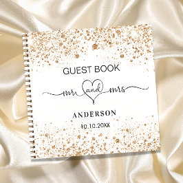 ゲストブックホワイト金ゴールドミセス・ハート結婚ズ ノートブック