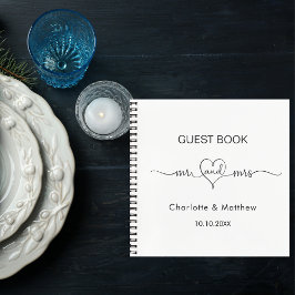 ゲストブックホワイトmr mrsハート結婚スクリプト ノートブック