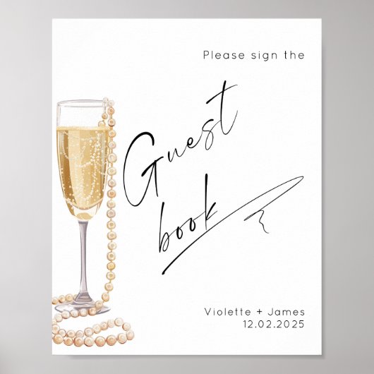 ゲストブックミニマリスト真珠とプロセッコに署名 ポスター (正面)
