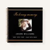 ゲストブックメモリアル葬儀ブラックフォト祈りの言葉 ノートブック (正面)