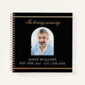 ゲストブックメモリアル葬儀ブラック金ゴールドフォトアーチ ノートブック (正面)