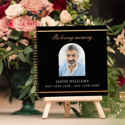 ゲストブックメモリアル葬儀ブラック金ゴールドフォトアーチ ノートブック