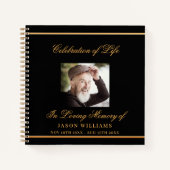 ゲストブックメモリアル葬儀ブラック金ゴールド写真 ノートブック (正面)