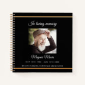 ゲストブックメモリアル葬儀ブラック金ゴールド写真 ノートブック (正面)