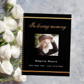 ゲストブックメモリアル葬儀ブラック金ゴールド写真 ノートブック