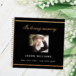 ゲストブックメモリアル葬儀ブラック金ゴールド写真 ノートブック