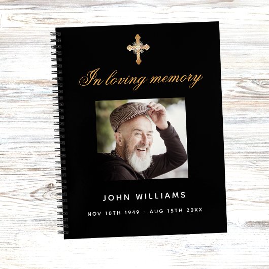 ゲストブックメモリアル葬儀ブラック金ゴールド写真 ノートブック