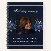 ゲストブックメモリアル葬儀ブルーフローラ写真 ノートブック (正面)