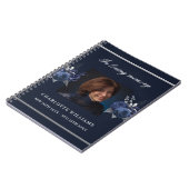 ゲストブックメモリアル葬儀ブルーフローラ写真 ノートブック (左側)