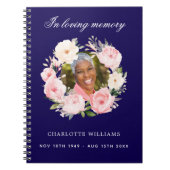 ゲストブックメモリアル葬儀ブルー写真花模様 ノートブック (正面)