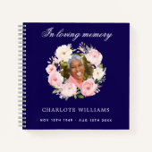 ゲストブックメモリアル葬儀ブルー写真花模様 ノートブック (正面)