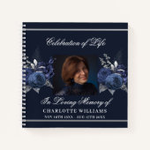 ゲストブックメモリアル葬儀ブルー花模様写真 ノートブック (正面)