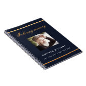 ゲストブックメモリアル葬儀ブルー金ゴールド写真 ノートブック (右側)