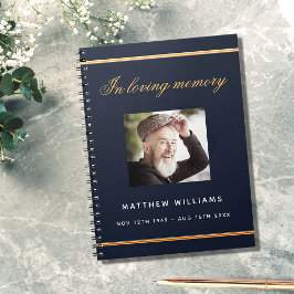 ゲストブックメモリアル葬儀ブルー金ゴールド写真 ノートブック