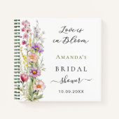 ゲストブックラブイン開花ピンクパープルブライダルシャワー ノートブック (正面)
