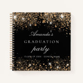 ゲストブック卒業パーティブラック金ゴールドグリッター ノートブック (正面)