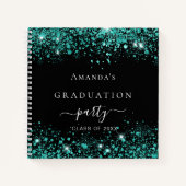 ゲストブック卒業ブラックティール（緑がかった色）グリーングリッター ノートブック (正面)