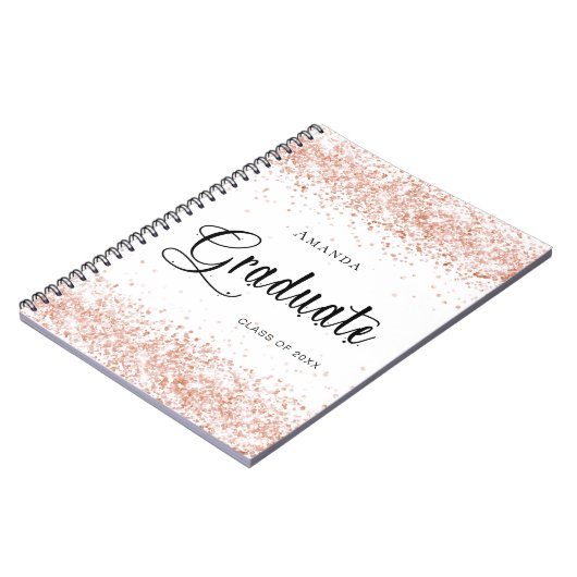 ゲストブック卒業式ホワイトローズ金ゴールドグリッター ノートブック (左側)