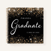 ゲストブック大学院ブラック金ゴールドグリッター名 ノートブック (正面)