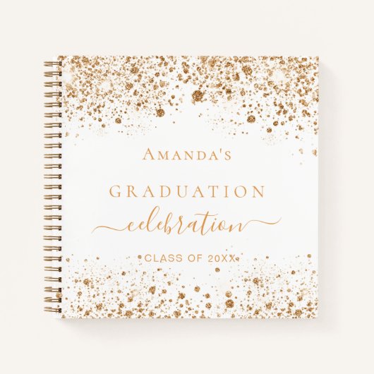 ゲストブック大学院ホワイト金ゴールドグリッター動機 ノートブック (正面)