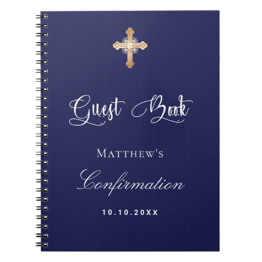 ゲストブック確認ネイビーブルーホワイト ノートブック (正面)