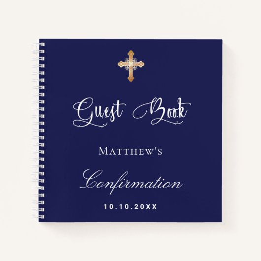 ゲストブック確認ネイビーブルーホワイト ノートブック (正面)