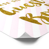 ゲストブック結婚のサインピンク金ゴールドストライプ ポスター (角)