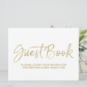 ゲストブック結婚のサイン |金ゴールドスタイリッシュ文字 (スタンド正面)