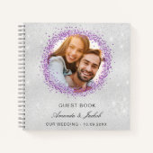 ゲストブック結婚のシルバーパープルグリッター写真 ノートブック (正面)