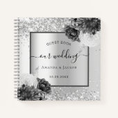 ゲストブック結婚のシルバー花模様エレガント ノートブック (正面)