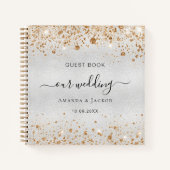 ゲストブック結婚のシルバー金ゴールドグリッター名 ノートブック (正面)